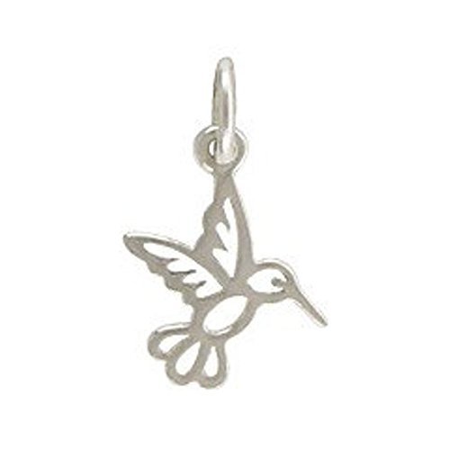 Tiny hummingbird charm pendant in sterling silver.