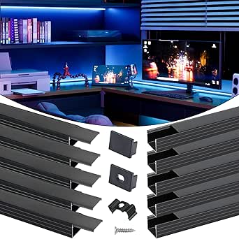 Muzata 10Pack 3.3FT/1M Plus-Size LED Channel System for Waterproof LED Strip up to 16mm Width Black LED Strip Channel 18x13mm Frosted Black Diffuser Cover U103 BF