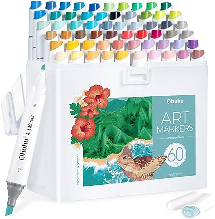 Ohuhu Alcohol Markers Slim Broad and Fine Double Tipped Art Marker Set for Artists Adults Coloring Drawing Landscape Design - 60 Colors Kaala Series of Ohuhu Markers with Refills Available