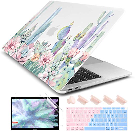 Dongke Case for MacBook Pro 13 Inch Case 2019 2018 2017 2016 Release A2159 A1989 A1706 A1708 with/Out Touch Bar Rubberized Frosted Matte Hard Shell Cover - Watercolor Cactus