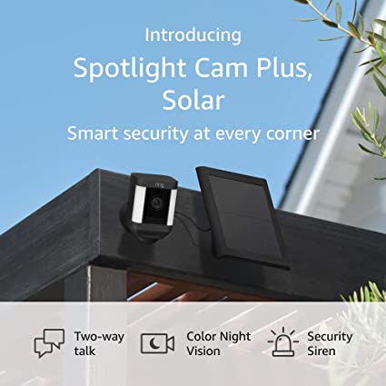 Introducing Ring Spotlight Cam Plus, Solar | Two-Way Talk, Color Night Vision, and Security Siren (2022 release) - Black