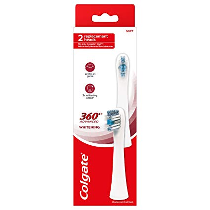 Colgate 360 Advanced Whitening Battery Toothbrush Replacement Head, 2 Count