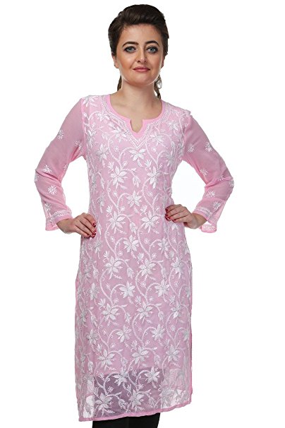 ADA Exclusive Needlecraft Ethnic Wear Straight Chikan Georgette Kurti Dress A90410