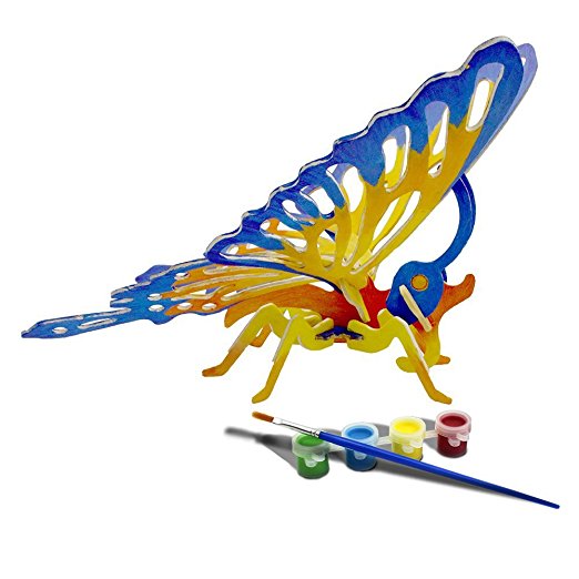 Bfun Woodcraft 3D Puzzle Assemble and Paint DIY Toy Kit, Butterfly