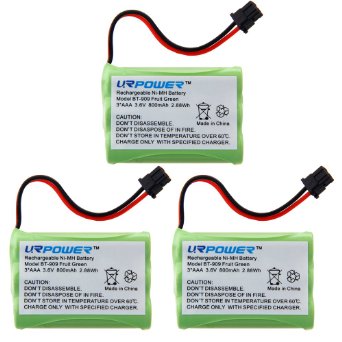 URPOWER® 3 Packs 3.6v 800mah Home Phone Battery for Uniden Bt-1001 Bt1001 Bt-1004 Bt1004 Bt-909 Bt909 Dect1500 Tru-12803 Tru-9260 Tru-9360 Dantona Batt-909 Batt909 Empire Cph464b Panasonic Pp102