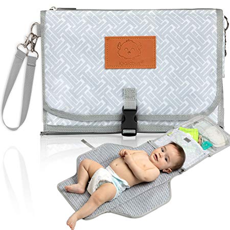 Baby Diaper Changing Pad - Portable Waterproof Diaper Changing Mat - Folding Diaper Changing Station - Travel Diaper Change Pads - Changing Clutch - Detachable Stroller Hooks - Baby Gift (Gray Mod)