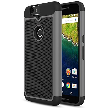 Nexus 6P Case - MoKo [Anti Drop] Hard Polycarbonate   Silicone Protector Bumper Cover for Google Nexus 6P by Huawei 5.7 Inch Smartphone 2015, GRAY (Not Fit Nexus 6 2014 Version)