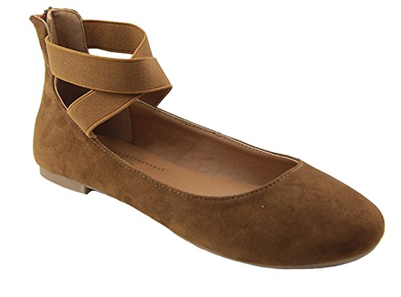 ANNA Dana-20 Women's Classic Ballerina Flats with Elastic Crossing Straps