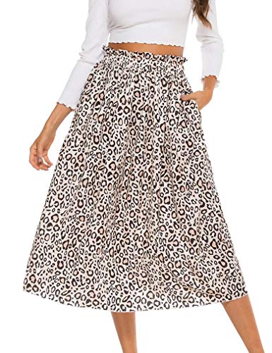 Naggoo Womens Casual Front Button A-Line Skirts High Waisted Midi Skirt with Pockets