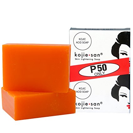 Kojie San Skin Lightening Kojic Acid Soap 2 Bars - 65g Fades Age Spots, Freckles, and Other Signs of Sun Damage and Heals Acne Blemishes and Erases Red Marks and Scars