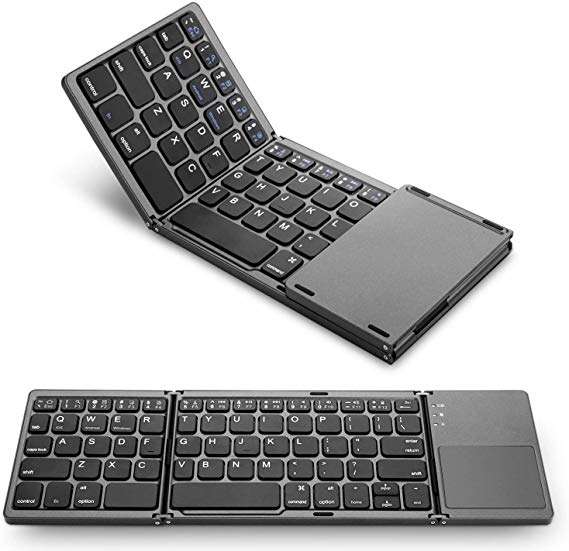 M-MASTER Foldable Bluetooth Keyboard, Dual Mode Bluetooth Rechargable Portable Wireless Keyboard with Sensitive Touchpad Mouse,Compatible for iOS,Windows,Android Devices.