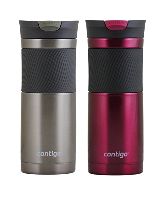 Contigo 20oz Byron SnapSeal Travel Mugs, Gunmetal & Vivacious