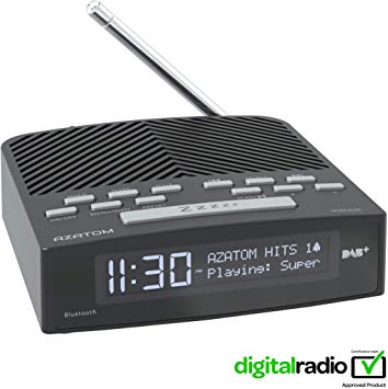 AZATOM Horizon DAB  DAB Digital FM Radio, Dual Alarm Clock, Bluetooth 5.0, USB Moblie Charger, Mains & Battery Power, Headphone aux (Black Matt)