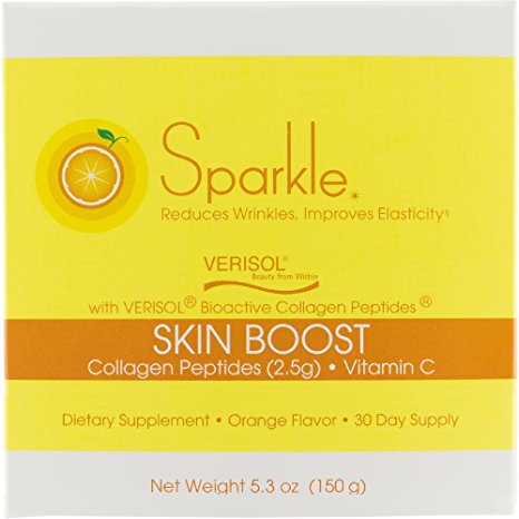 Sparkle Skin Boost Verisol Collagen Peptides Protein Powder Vitamin C Orange Supplement Drink, 5.3oz
