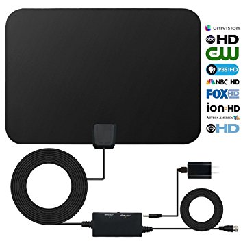HDTV Antenna,50 Mile Range Digital TV Receiver with Detachable Amplifier, 13ft Coax Cable，Indoor TV Antenna Black Upgrated Version For More Stable Reception(2018 New size,supports 1080p,4K)