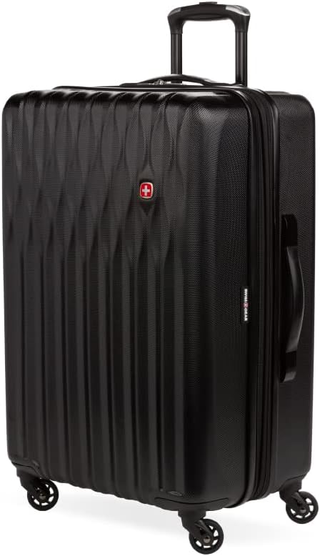 SwissGear 8018 Hardside Expandable Luggage with Spinner Wheels, Black, Checked-Medium 24-Inch