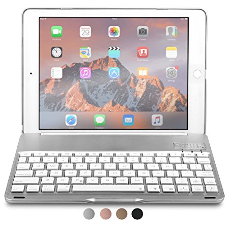 iPad Air 2 / iPad Pro 9.7 keyboard case, COOPER NOTEKEE F8S Backlit LED Bluetooth Wireless Rechargeable Keyboard Portable Laptop Macbook Clamshell Clamcase Cover with 7 Backlight Colors (Silver)