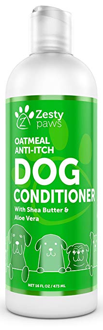 Zesty Paws Dog Conditioner with Oatmeal, Aloe Vera & Shea Butter - Natural Grooming Pet Wash for Skin & Coat - Anti Itch Formula - Vanilla Bean Scent - 16 OZ