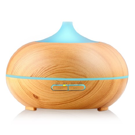 300ml Essential Oil Diffuser - InnoGear Wood Grain Ultrasonic aromatherapy Whisper Quiet Cool Mist Humidifier with Timer Color Changing Lights Waterless Auto Shut Off for Home Office Baby Bedroom
