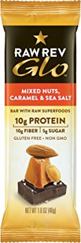 Raw Rev Glo Protein Bars - Mixed Nuts, Caramel and Sea Salt, 1.6 Ounce, 12 Count