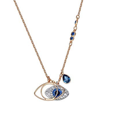 Natasa Duo Evil Eye Pendant Rose Gold Sterling Silver for Women Girls Embellished with Crystals from Swarovski