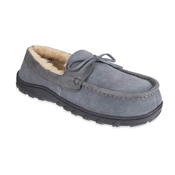 Chaps Men's Slipper House Shoe Moccasin Memory Foam Suede Indoor Outdoor Nonslip Sole Construction