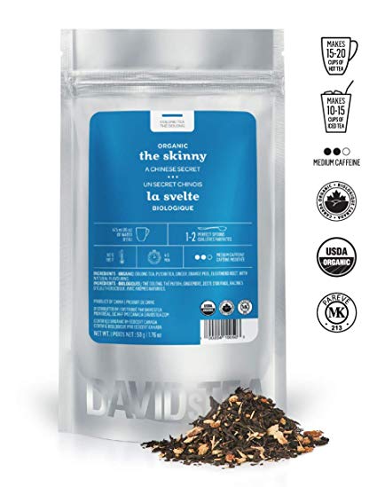 DAVIDsTEA Organic The Skinny Loose Leaf Tea, Premium Oolong Tea with Pu’erh, Ginger and Eleuthero for Weight Loss, 50 g