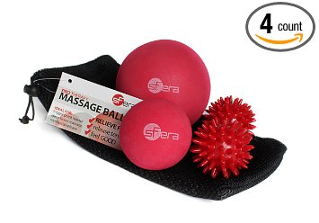 Therapy Massage Ball Set (includes 1 Extra Large and 1 Small Firm Ball, 2 Spiky Balls *Better than Lacrosse balls and Foam Roller*) Best Massage Balls for Trigger Point and Myofascial Release