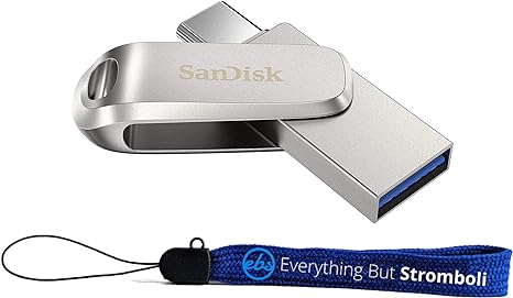 SanDisk 256GB Ultra Dual Drive Luxe USB 3.1 Type-C Flash Drive for Acer Convertible 2-in-1 Laptops Chromebook Spin 713, Aspire 1 (SDDDC4-256G-G46) Gen1 Bundle with (1) Everything But Stromboli Lanyard