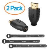 Aurum Cables Pack of 2 Micro HDMI to Regular HDMI Adapters  3 Cable Ties - 2 Pack
