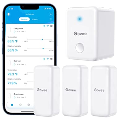 Govee New WiFi Digital Hygrometer Thermometer 3 Pack, Indoor Outdoor Smart Gateway Temperature Humidity Sensor, Wireless Temp Gauge with App Alerts, for Home, Greenhouse, Basement, Humidor, Pet Houses