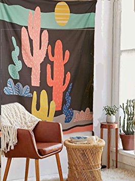 Black Cactus Tapestry Headboard Home Decor,60"x 80",Twin Size