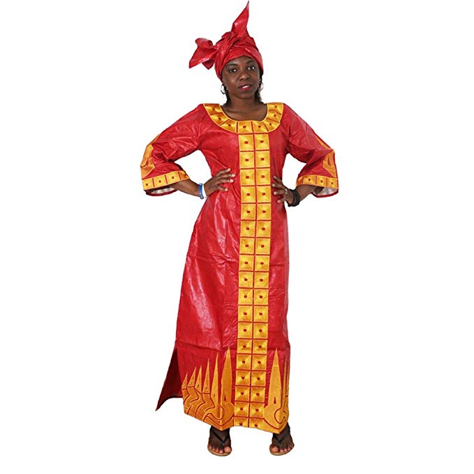 H D Bazin Riche Maxi Dress for Women, African Dashiki Female Jacquard Scarf