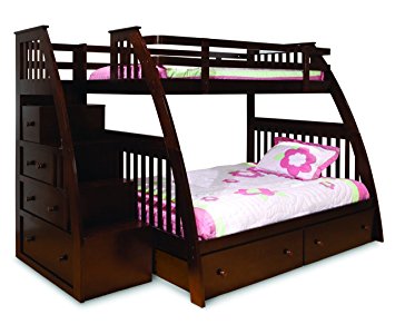 Canwood Ridgeline Bunk Bed with Built-In Stairs Drawers, Twin Over Full, Espresso