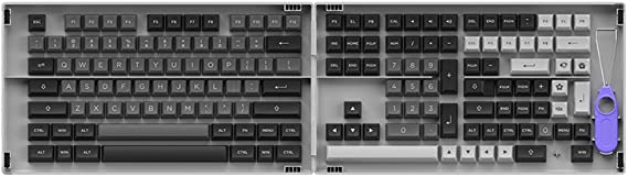 Akko Keyboard Keycaps 197 Keys ASA Profile PBT Double Shot Full Keycap Set, ANSI Layout for Mechanical Keyboards with Collection Box with ISO Enter Key(Black & Silver)