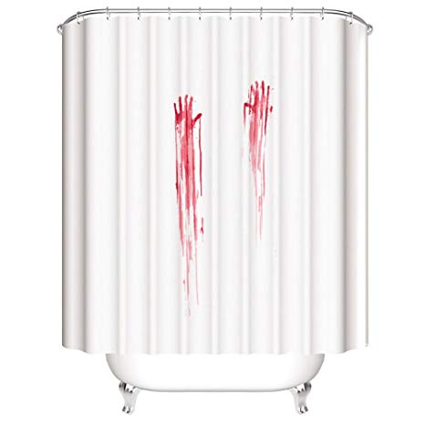 Muuyi Halloween Horrible Fingermark Bloody Shower Curtain, Waterproof Bathroom Fabric Shower Curtain with 12 Ring Hooks, 72×72 Inches