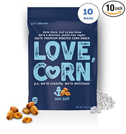 SEA SALT LOVE CORN - 1.6oz (10 BAGS) Crunchy Corn, Gluten-Free, Vegan, Non-GMO, Sugar-Free Snack