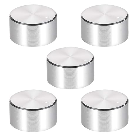 uxcell 5pcs Potentiometer Knob Knurled Shaft Silver Tone Aluminum Smooth Surface Rotary Knob 25mmx13mm Volume Control Knob