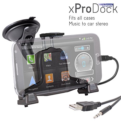 iBOLT xProDock Active Car Dock/Holder/Mount for Samsung Galaxy S3, S4, Note 2 & Note 3 with aux-out to car-speakers. Works with ALL Cases and extended Batteries.