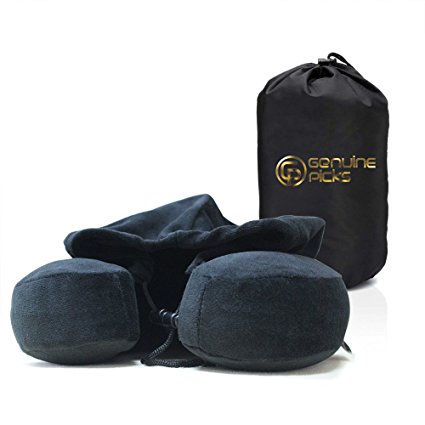 Luxury Quality Memory Foam Neck Pillow with Hoodie with Lovely Carrying Bag. Velvet Exterior Travel Pillow. Comfortable U Shaped Pillow. Perfect Gift Idea (Black)