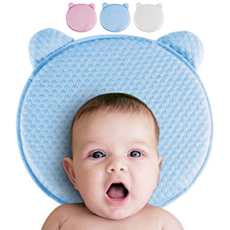 Rovtop Newborn Baby Pillow,Baby Head Shaping Pillow,Baby Protective Pillow Memory Foam Cushion for Flat Head Syndrome Prevention Prevent Plagiocephaly Best Perfect for Baby Boy and Girl Infants and Newborn Baby Shower Gifts Registry