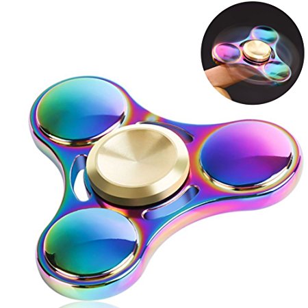 Tri Fidget Spinner, Greatever T11 Rainbow Stainless Steel EDC Fidget Toy Stress Reducer Time Killer Fingertip Gyro Hand Spinner Focus Toy Finger Toy for ADD, ADHD, Anxiety, Boredom, Autism Adult Kids