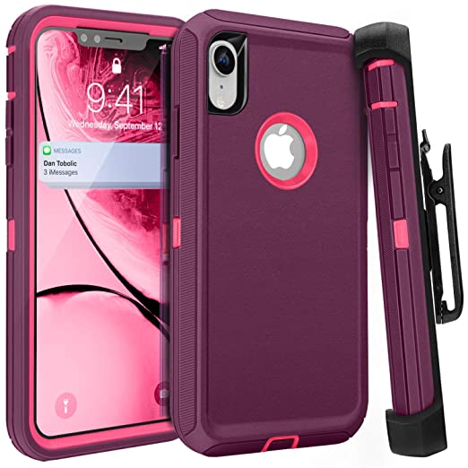 Styqeen iPhone XR Case, Full Body Heavy Duty Dust-Proof Shockproof Protective Cover and Belt Clip Holster with Kickstand for Apple iPhone XR [6.1 inch] (Purple)