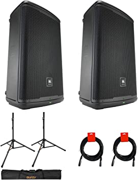 JBL Professional EON715 Powered PA Bluetooth Loudspeaker, 15-Inch (Pair) Bundle with Deluxe Steel Speaker Stand with Tripod Base and Case, and 2X XLR-XLR Cable