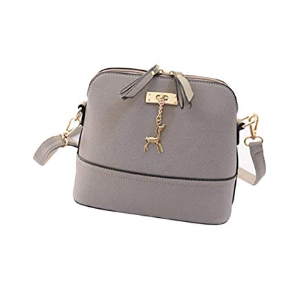 YIWULA Women Messenger Bags Vintage Small Shell Leather Handbag Casual Bag (Gray)