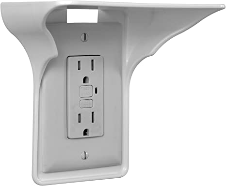 BeraTek Industries Power Perch Single Wall Outlet Shelf. Home Wall Shelf Organizer for Outlets. Perfect for Bathroom, Kitchen, Bedrooms with Cord Management and Easy Installation. White 1-Pack