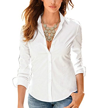 Sexymee Womens Long Sleeve Simple Button Down Shirt
