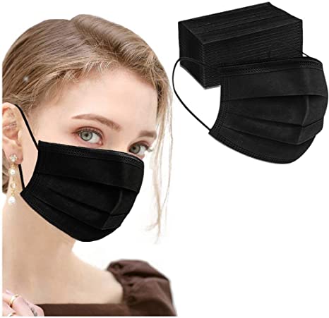 Disposable Macks Breathable Anti Dust Proof 3 Layer Safety Macks For Women and Men,Black 50 Pack