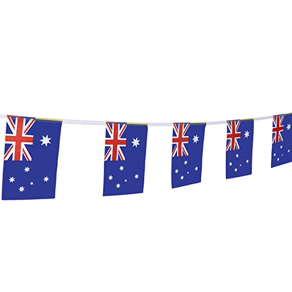 LoveVC 100 Feet Small Mini Australia Australian Flags Banner String,Decorations Supplies for Australia Day Theme Party Celebration Events