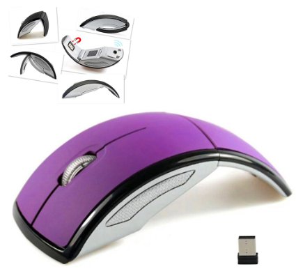 ESupFly Ultrathin 2.4GHz 1600DPI Foldable Folding Wireless Arc Optical Mouse Mice with Mini USB Receiver for Pad PC Laptop Notebook Computer (Purple)